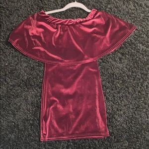 Burgundy velvet off the shoulder dress